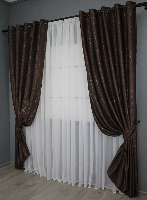 Комплект штор на люверсах VR-Textil Лен Саванна № 687ш Венге 150х250 см 2 шт (37-0108) Киев - изображение 3
