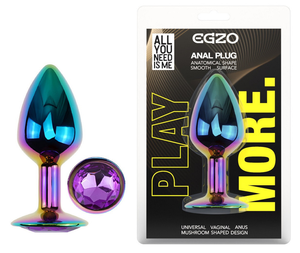 Анальна пробка з кристалом EGZO - Multicolor Round Plug Purple size S Sex Aura Київ - фото 1