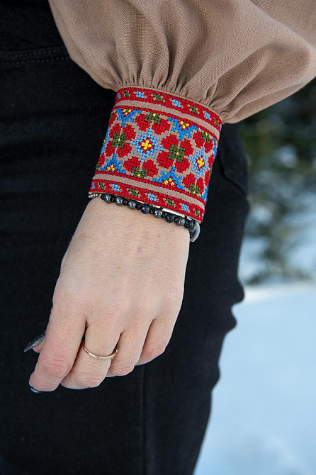 Вышиванка женская, льняная, кофейная, с длинным рукавом, топ Киев - изображение 7