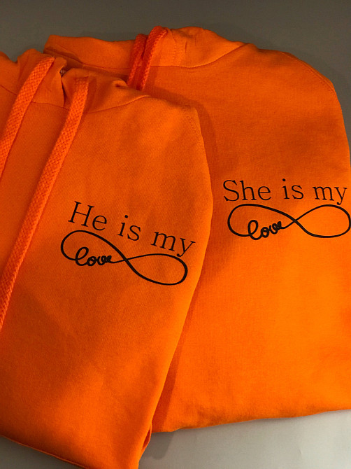 Парні толстовки з капюшоном для хлопця та дівчини зі знаком нескінченності He is my love/She is my love Чернівці - фото 2