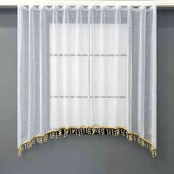 Кухонная арка VR-Textil № 000к лен с бахромой белый с золотистым 270х160 см (51-261) Киев