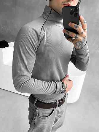 Гольф мужской на флисе в рубчик свишот под горло теплый на молнии серый L Одесса