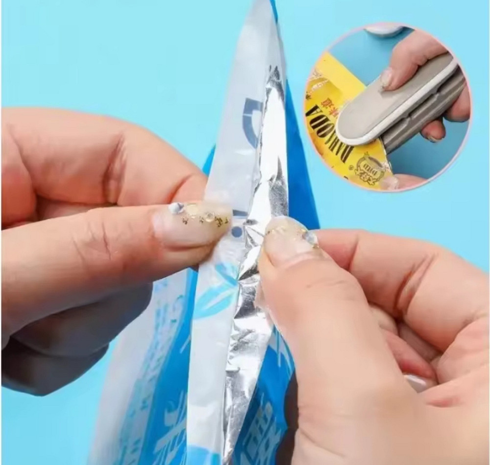 Термо-запайщик мини для пакетов 2 в 1 с ножом 10 см серый с белым Киев - изображение 3