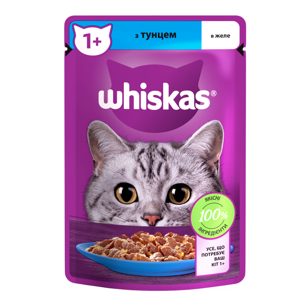 Вологий корм Whiskas (Віскас) з тунцем у желе для дорослих котів 85 г Вінниця - фото 1