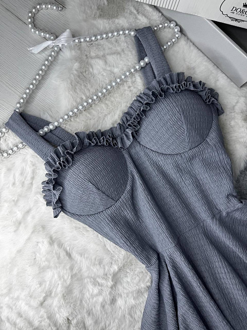 Жіноче святкове ефектне плаття на бретелях із чашечками жатка зара Сірий, 42/44 Одеса - фото 3