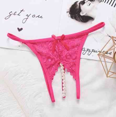 Трусики з розрізом та перлинами малинові розмір універсальний, резинка до 85см. Київ