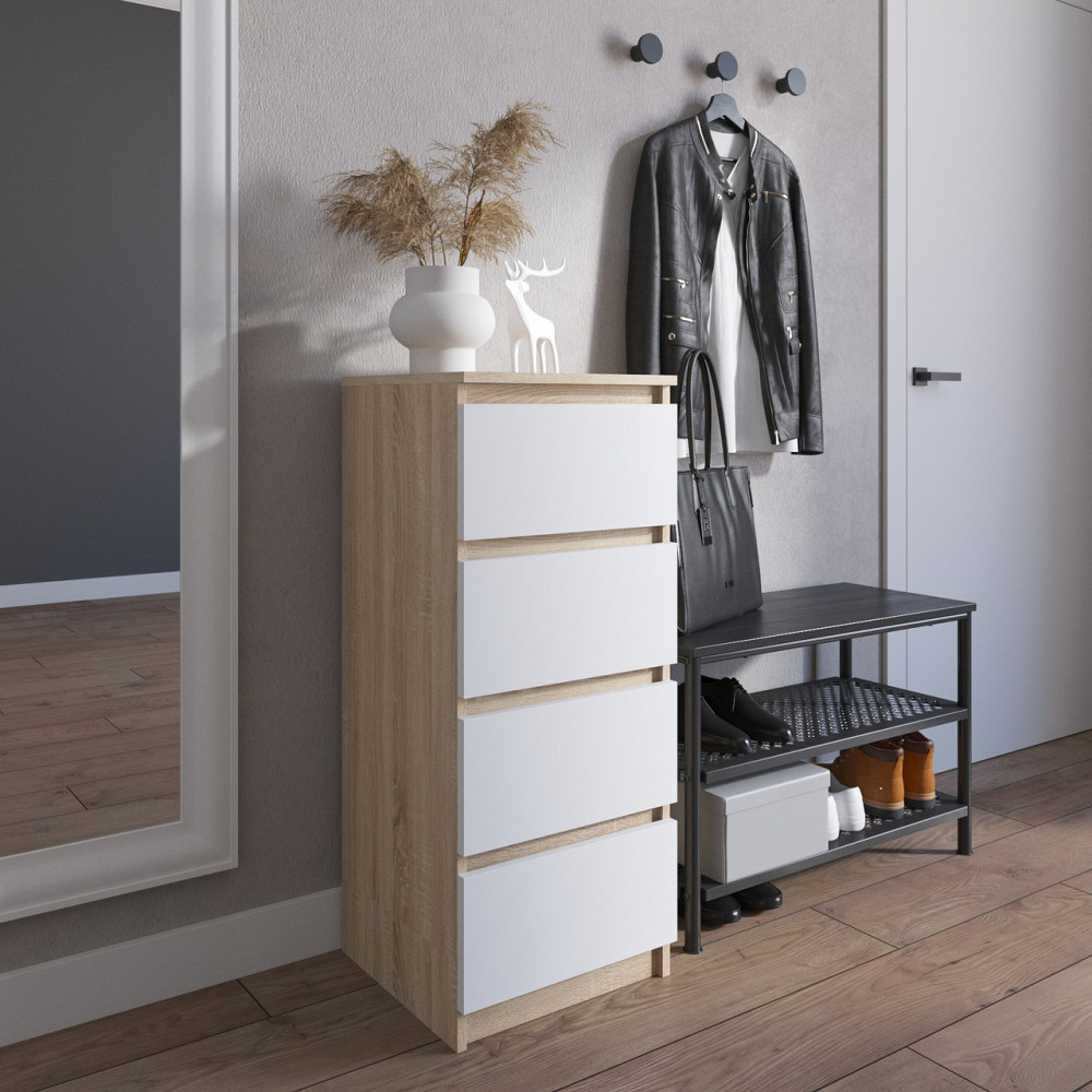 Комод VAYS R-17 Дуб Сонома-Білий фасад, на 4 шухляди без ручок, вузький, ЛДСП 40×40×98 см - для передпокою, спальні, коридору Львів - фото 1