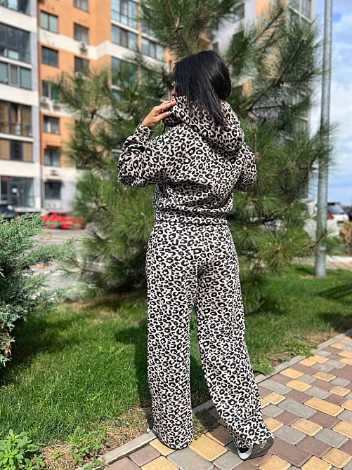 Костюм женский W 9231 леопардовый утепленный флис худи и брюки палаццо коричневый, коричневый, M Киев - изображение 2