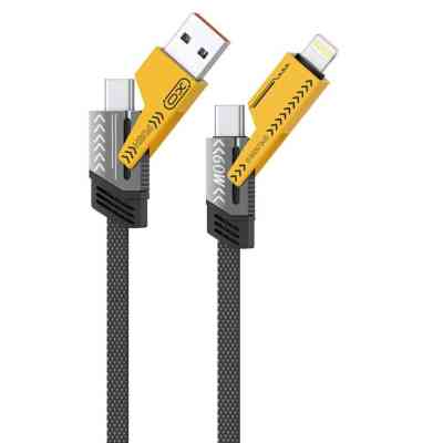 Дата кабель USB 2.0 AM to USB-C + USB 2.0 AM to Lightning 1.0m 60W black XO (NB283_4-in-1_Black) Винница