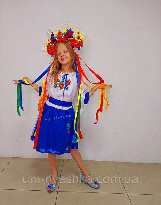 Синее платье вышиванка с коротким рукавом Цветочная Кривой Рог - изображение 1