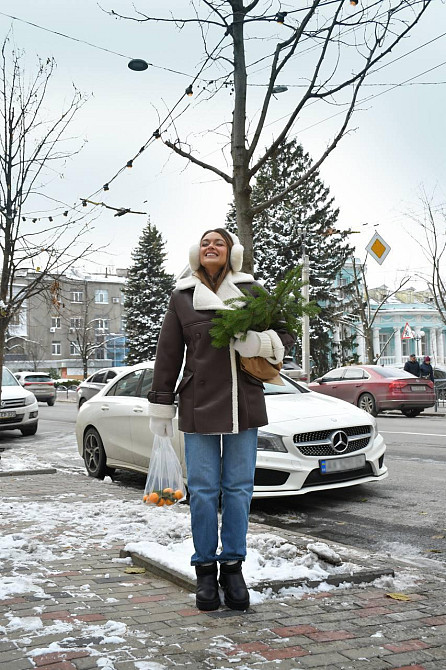 Женская стильная двубортная дубленка под пояс Шоколад, 42/44 Одесса - изображение 3