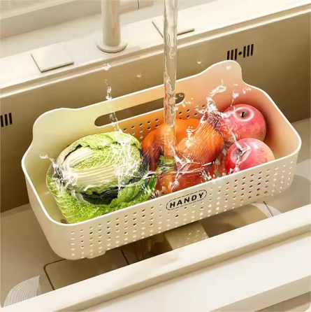 Органайзер для кухні із пластику, настінний кошик з гачками, пластиковий, 26×13×8см, білий колір Кам'янець-Подільський