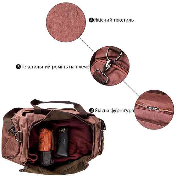 Дорожня сумка текстильна Vintage 20138 Коричнева Київ