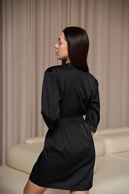 Халат женский шелковый под пояс Черный L Харьков - изображение 5