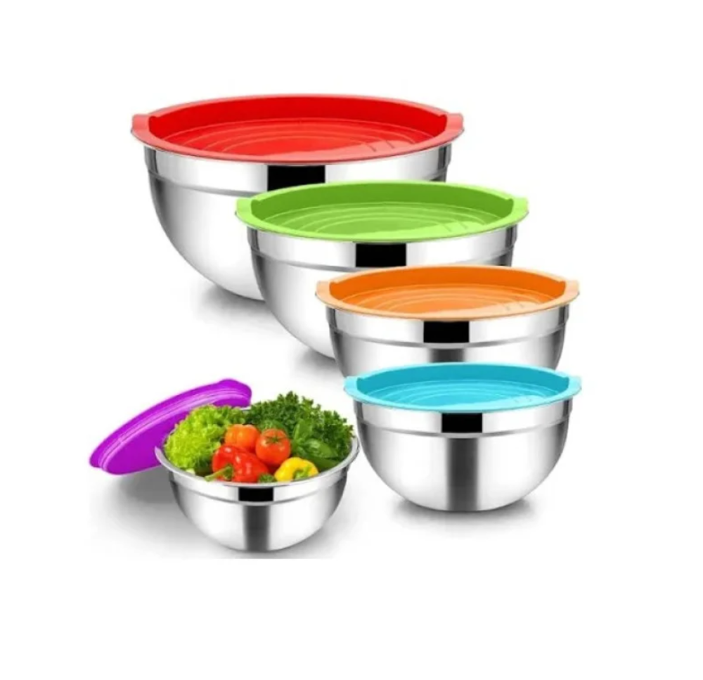 Набор из 5 мисок UN-1517 из нержавеющей стали с пластиковыми крышками для хранения и приготовления пищи Одесса - изображение 3
