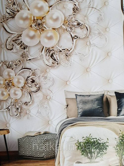 Шпалери вінілові на флізелін великі квіти бежеві 3д Київ - фото 1