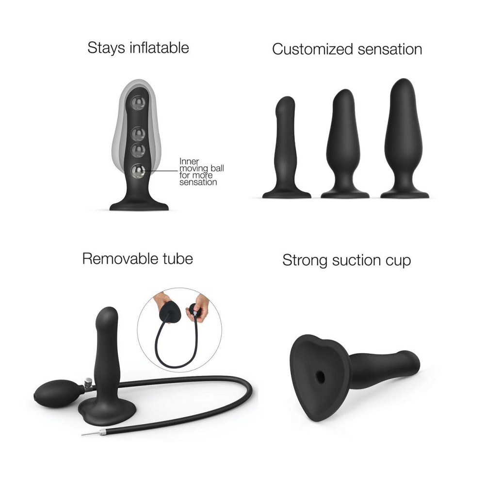 Надувной фаллоимитатор Strap-On-Me INFLATABLE DILDO PLUG - NOIR, шарик внутри, диаметр до 6 см Sex Aura Киев - изображение 2
