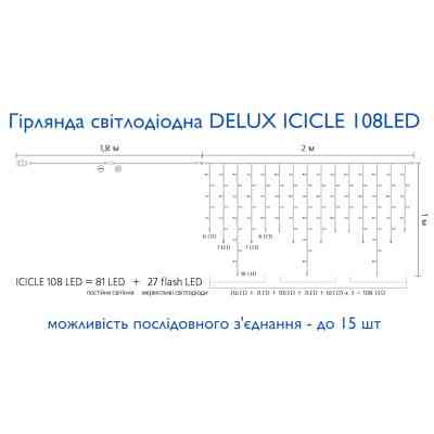 Гірлянда Delux ICICLE 108LED 2x1 м Білий flash Жовтий/Чорний IP44 (90015180) Вінниця