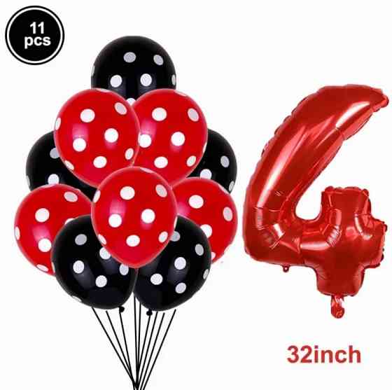Шарики Леди Баг и шарик цифра 4 11 штук красно-черный Киев