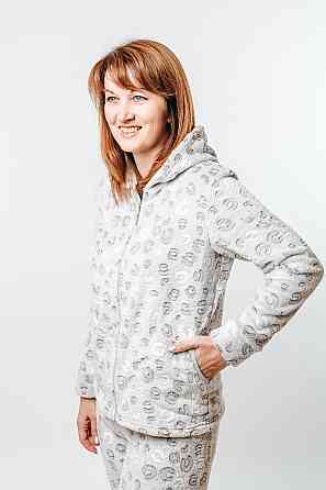 Домашний теплый костюм (пижама) женский кофейный с капюшоном Крохатушка одяг 52/54, Костюм Киев