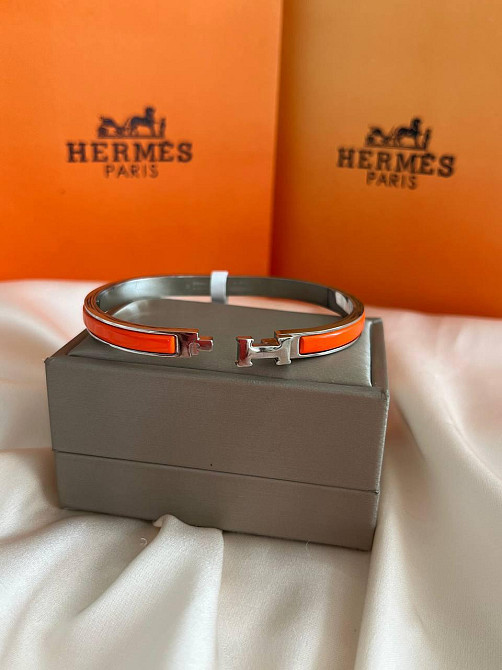 Роскошный браслет Hermes жесткий | оранжевая эмаль | напыление серебро 925 |  размер 16-17 Одесса - изображение 8