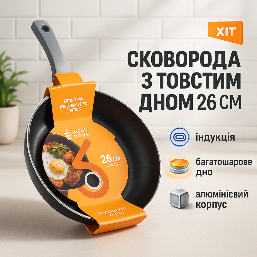 Удобная в использовании сковорода WELL DONE WD-1016W 26 см, Сковорода для готовки на пару YO-90 Львов - изображение 16