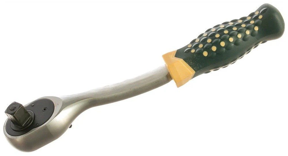 Трещотка реверсивная усиленная изогнутая с резиновой ручкой 1/2