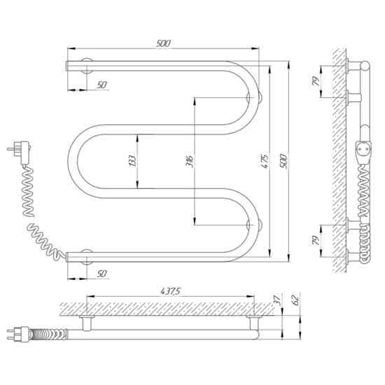 Полотенцесушитель Laris Зебра Змійовик 25 ЧК3 500Х500 Е білий Київ