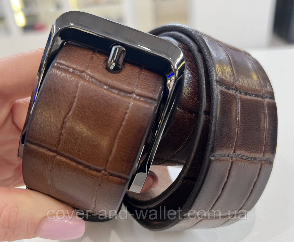 Коричневый мужской кожаный ремень с тиснением под крокодил 40 мм PS Leather Киев - изображение 5