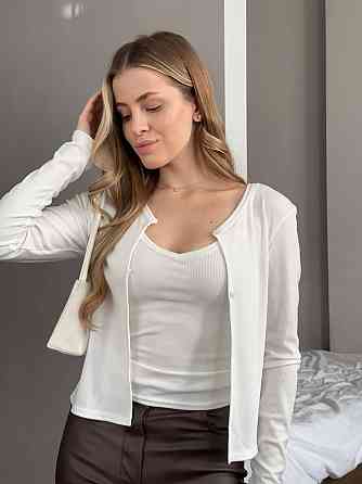 Женский базовый повседневный комплект из майки и кофты трикотаж рубчик Молочный, 42/44 Одесса