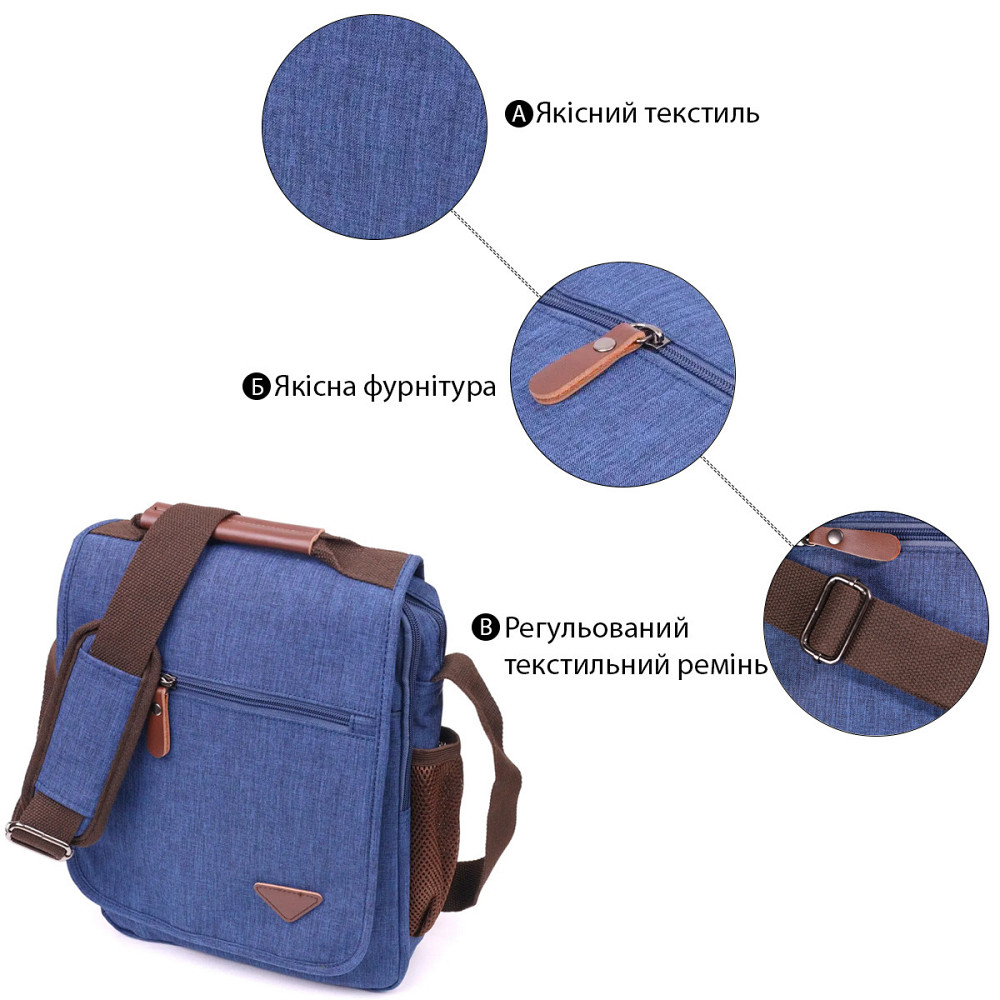 Цікава чоловіча сумка через плече із текстилю 21264 Vintage Синя Київ - фото 5