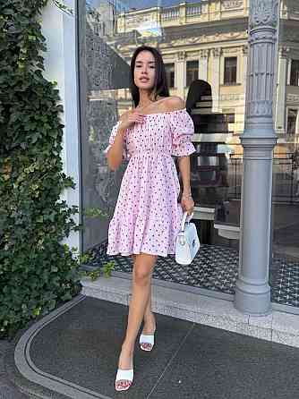 Жіноче романтичне легке принтоване плаття з відкритими плечима муслін Рожевий, 42/44 Одеса