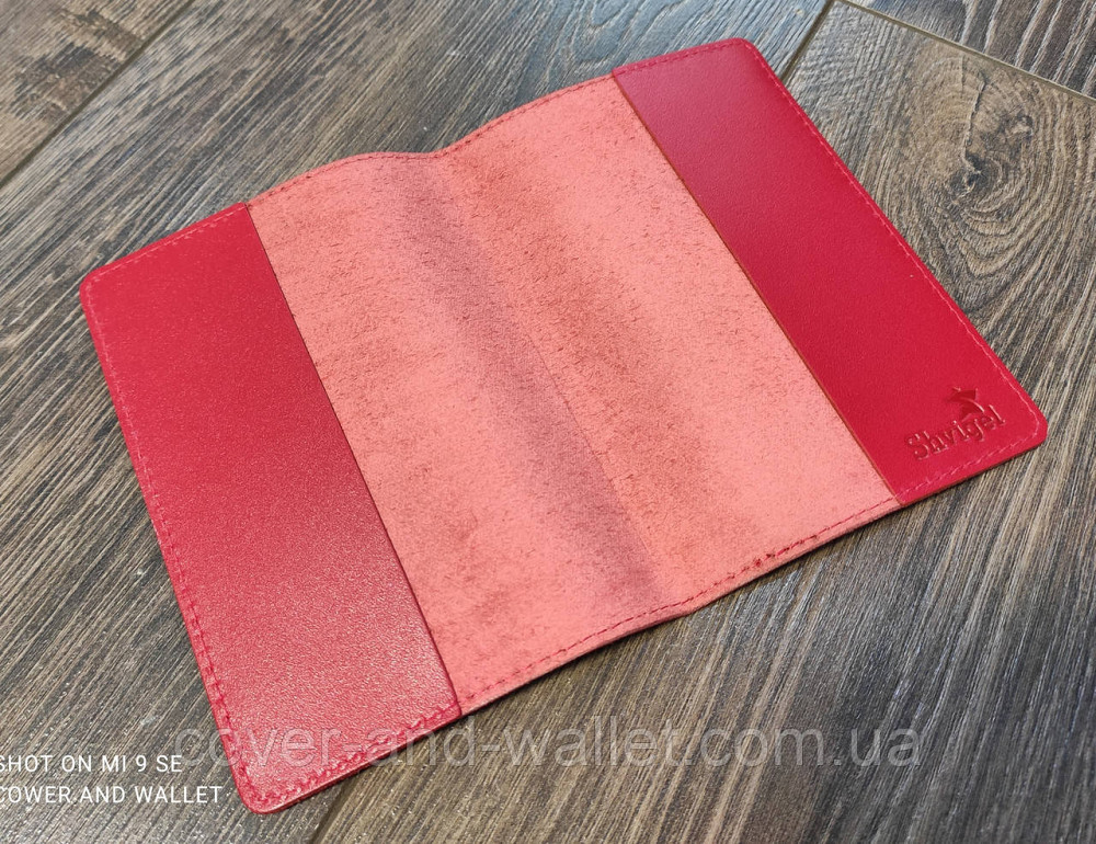 Червона обкладинка на паспорт із натуральної шкіри з ромбами Shvigel Київ - фото 5