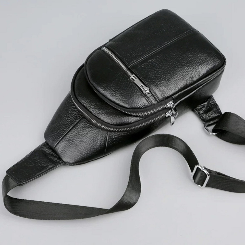 Чоловіча сумка-слінг шкіряна 18х32х7, крос боді для прогулянок Tiding Bag A25F-5060A чорна Київ - фото 5