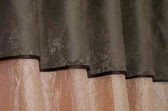 Кухонные шторы VR-Textil № 073к с ламбрекеном и подхватами персиковый с какао 260х170 см (52-0105) Киев