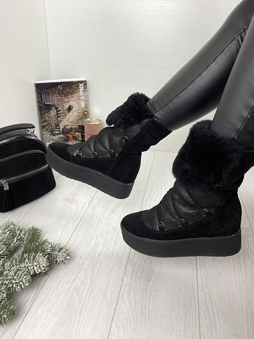 Черевики жіночі 502 чорні (зима, замша натуральна) (2975) лише 38р. 38 Коломия - фото 1