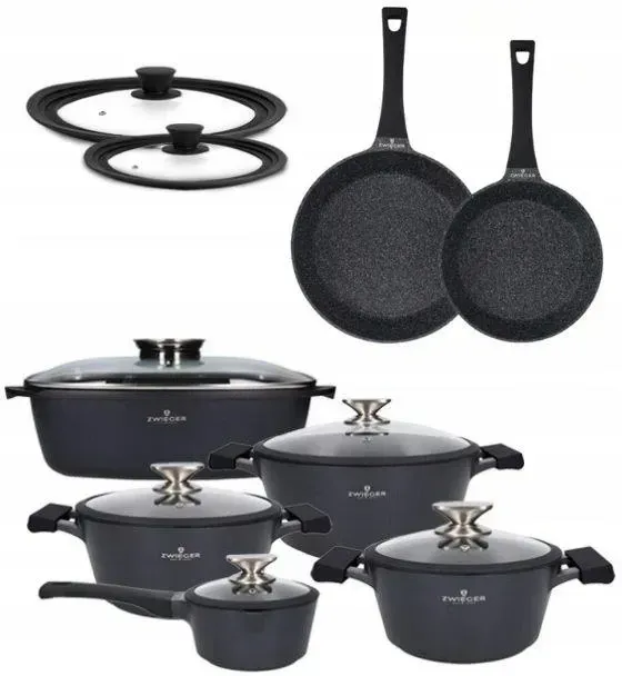 Zwieger Black Stone Комплект 3 Garnków + 2 Сковорідки Рондель Жаровня Кришки (ZWBS41) Київ - фото 1