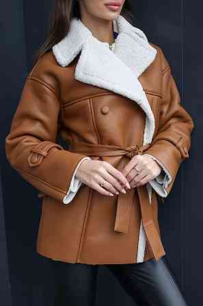 Женская стильная двубортная дубленка под пояс Кемел, 44/46 Одесса