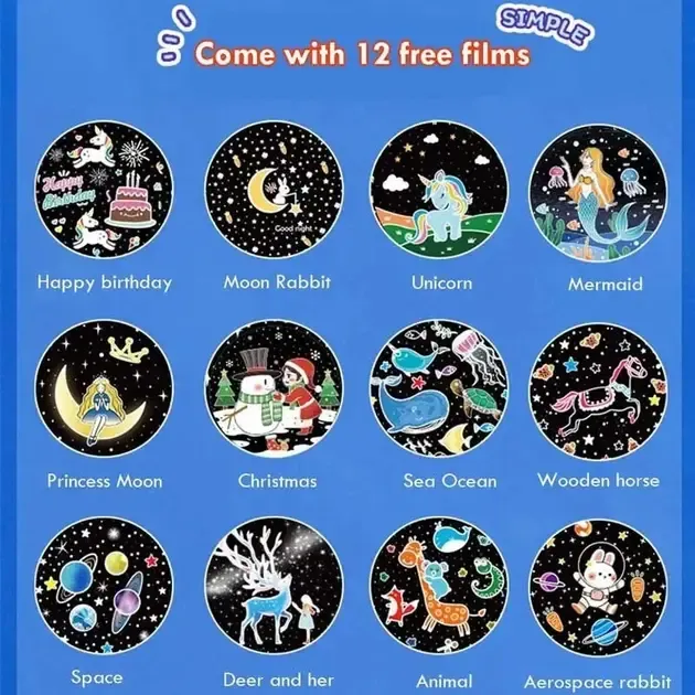 Детский ночник проектор звездного неба Bluetooth Fairy Tale E11 аккумуляторный светильник карусель 6 сменных картинок с LED подсветкой и музыкой Коломыя - изображение 7