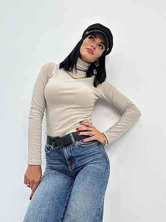 Жіночий теплий гольф в рубчик "Cool" оптом | Батал 54-56, Бежевий Київ