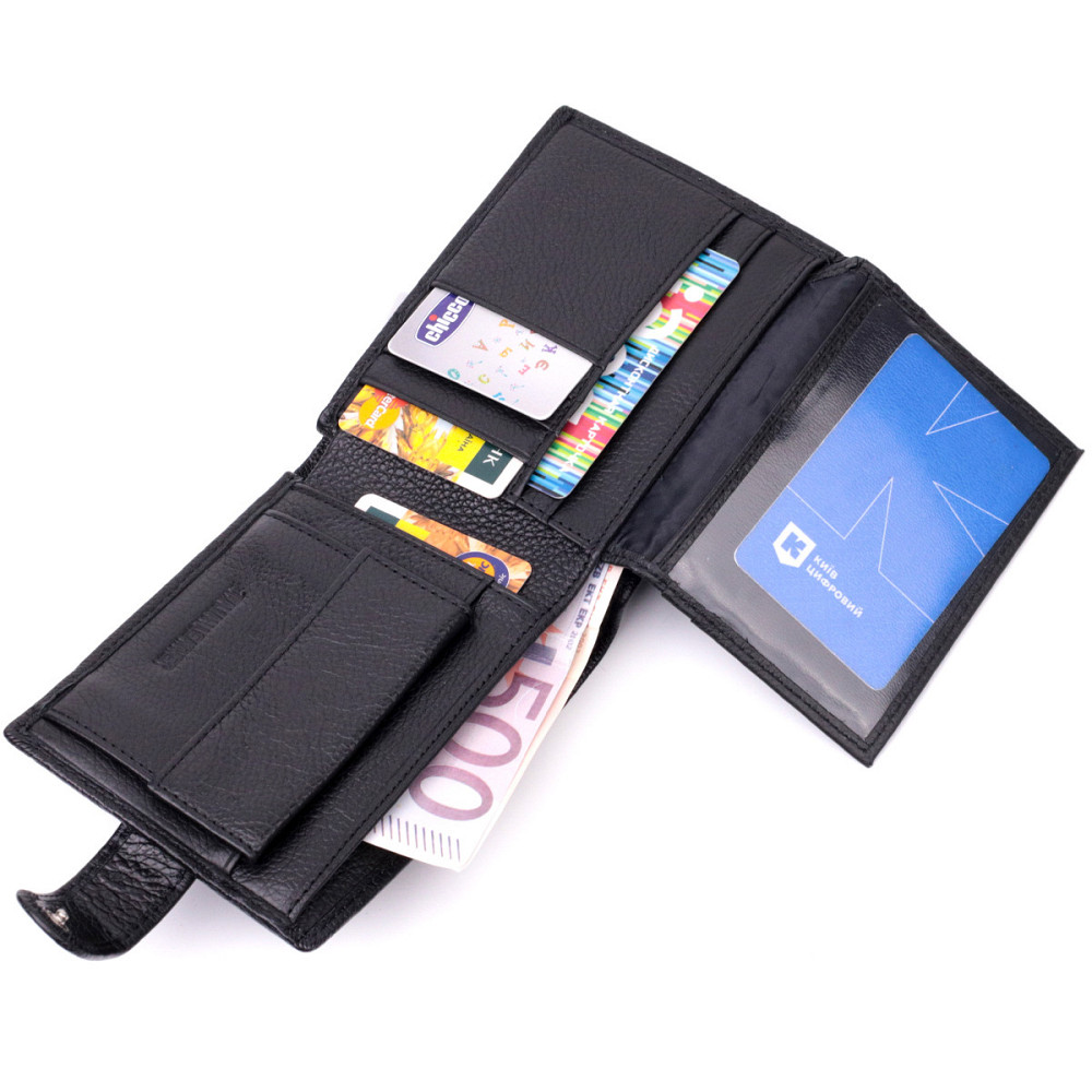 Чоловічий горизонтальний гаманець із натуральної шкіри ST Leather 22466 Чорний Київ - фото 5