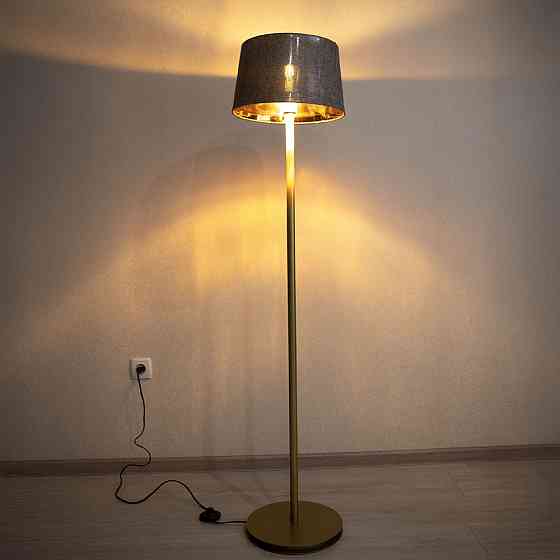 Торшер MSK Electric с серым плафоном из ткани под лампу  Е27 с золотым основанием NL 3621 GD+GR Одесса