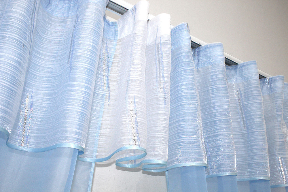 Кухонный комплект (270х170см) шторки с ламбрекеном и подхватами цвет голубой с белым 00к 59-606 Киев - изображение 5