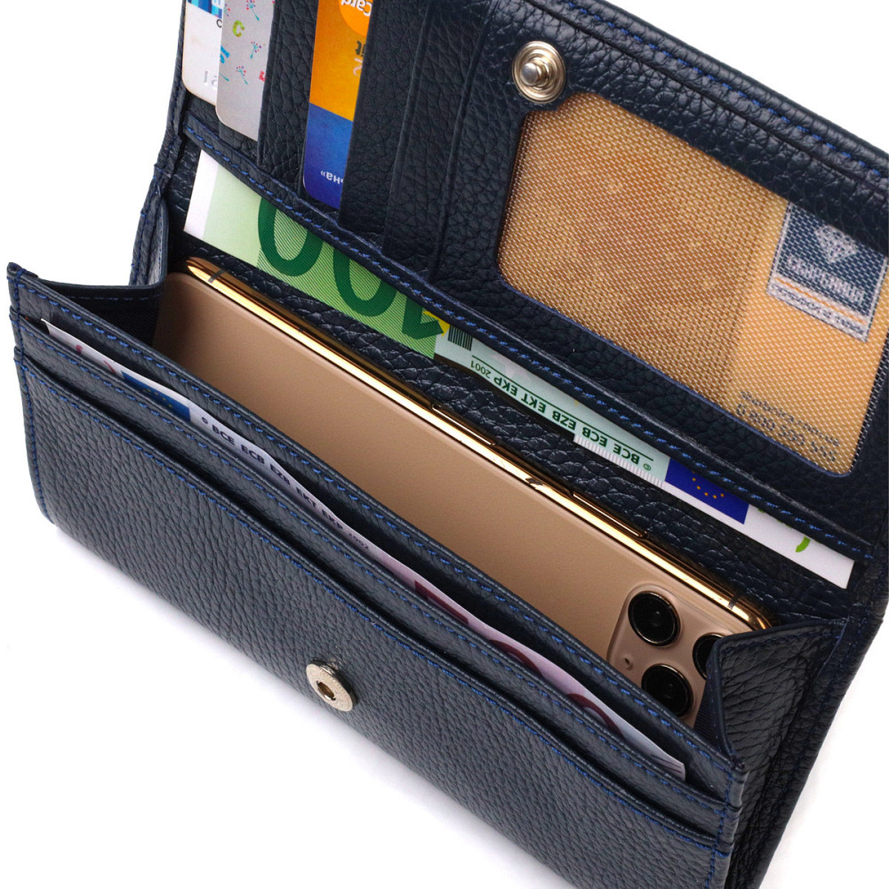 Женский вместительный кошелек из натуральной кожи CANPELLINI 21830 Синий Киев - изображение 6