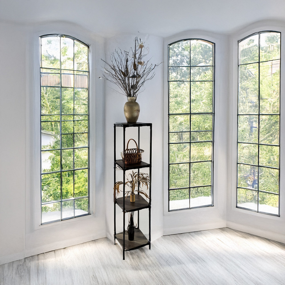 Металева підлогова полиця-стелаж для рослин Troya, Зх рівнева чорна H=1,45м МДФ ламіновані полички Бориспіль - фото 3