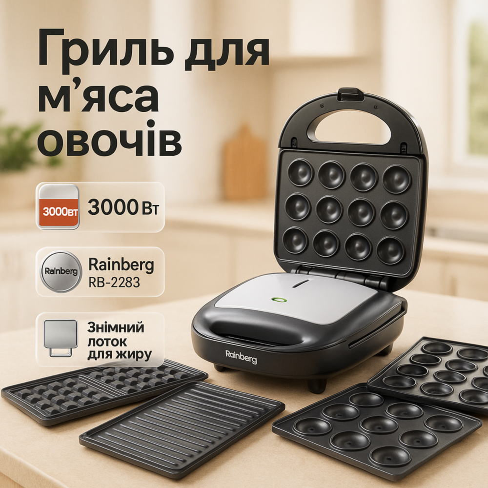 Электрическая бутербродница мультимейкер 8 в 1 Rainberg RB-2283 3000Вт со сменными насадками KB-94 Львов - изображение 16
