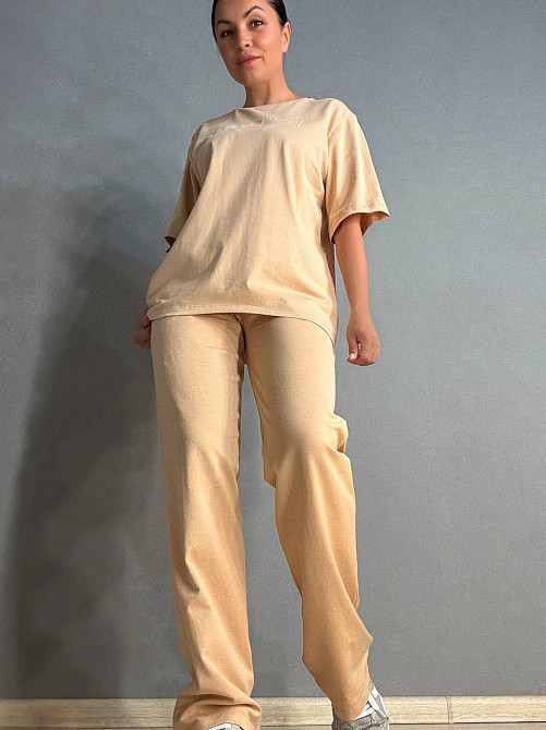 Костюм женский CAPPITONE 101183 с надписью футболка оверсайз и брюки палаццо капучино, капучино, S Киев - изображение 6