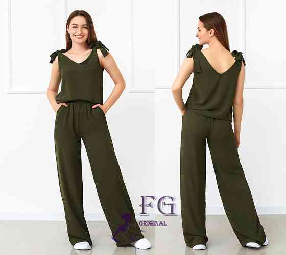 Літній жіночий костюм із широкими штанами "Ясмин" оптом | Норма та батал | Розпродаж моделі Хакі, 46 Київ