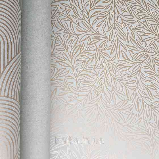 Шпалери флізелінові екологічно чисті Rasch Salisbury 0.53х10 листя гілки маленькі золотисті на сірому Київ
