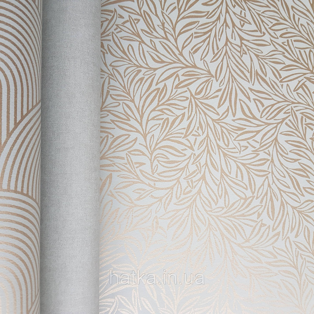 Шпалери флізелінові екологічно чисті Rasch Salisbury 0.53х10 листя гілки маленькі золотисті на сірому Київ - фото 2